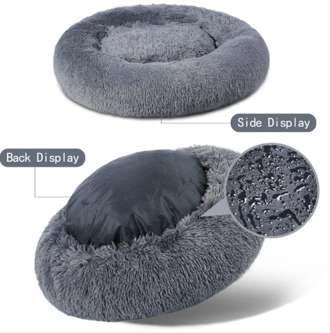 Furlow Calming Donut Bed — small dog sleeping peacefully in raised-rim bed
