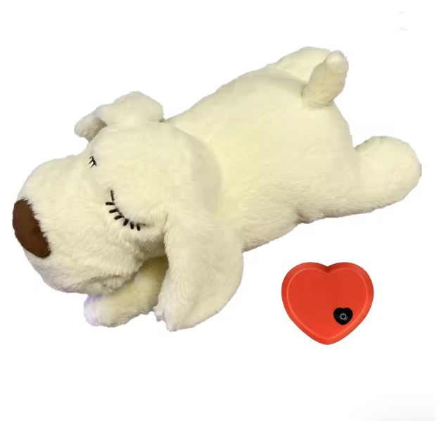 Furlow Heartbeat Toy in use — dog cuddling plush companion to ease loneliness and stress