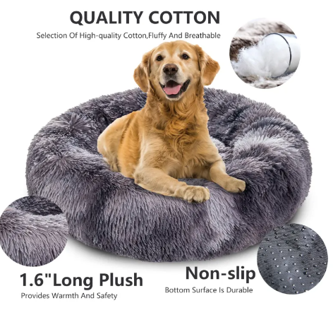 Furlow Donut Bed — ultra-soft machine washable plush for dogs and cats