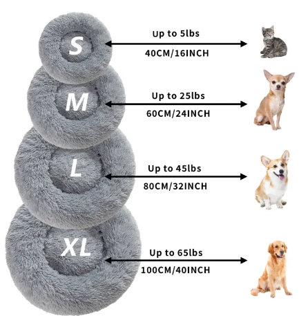 Furlow Donut Bed size guide — Small Medium Large for all dog breeds